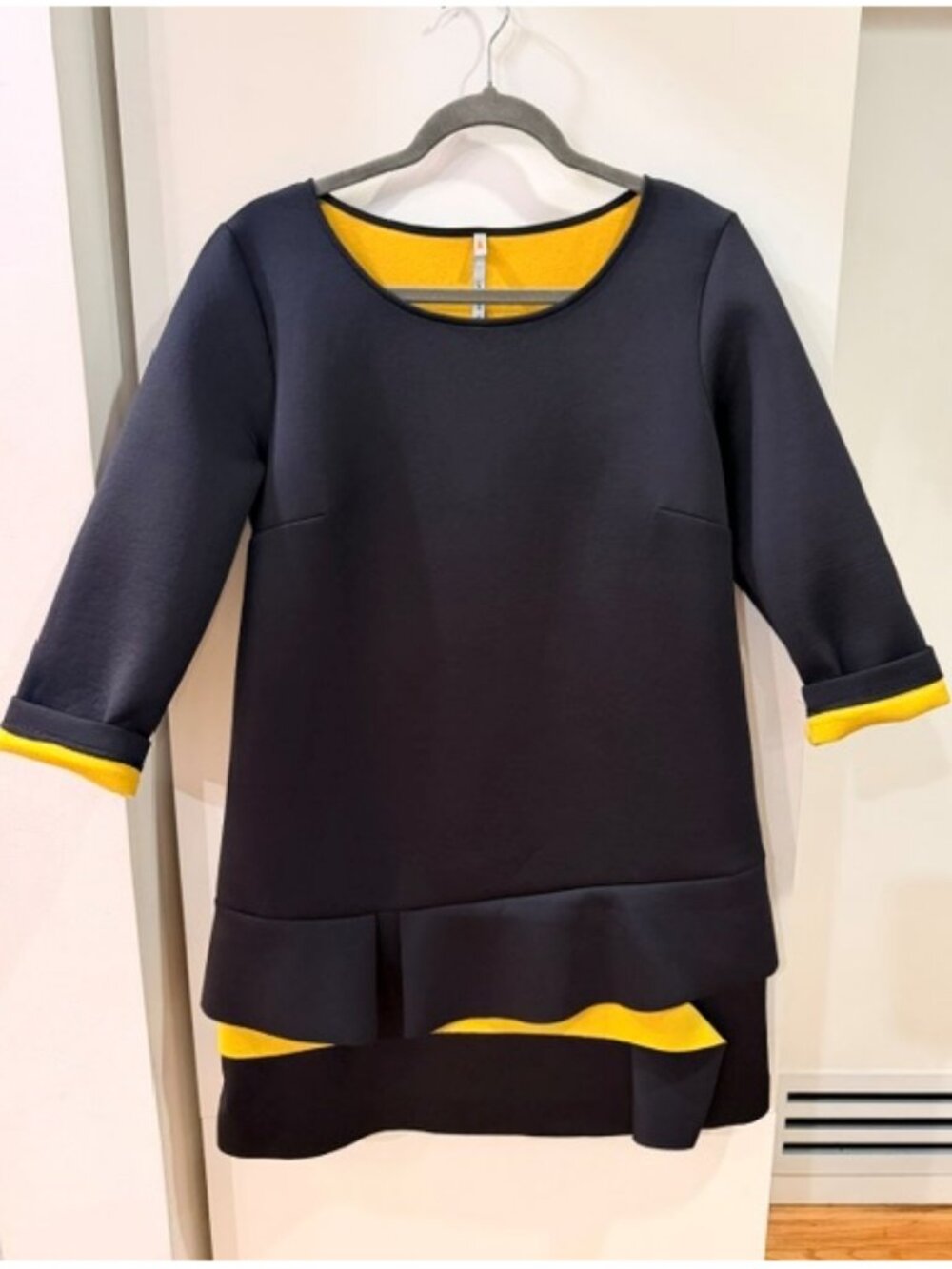 Cop. Copine Scuba Mini Dress Size Medium – Navy & Yellow Layered French Designer